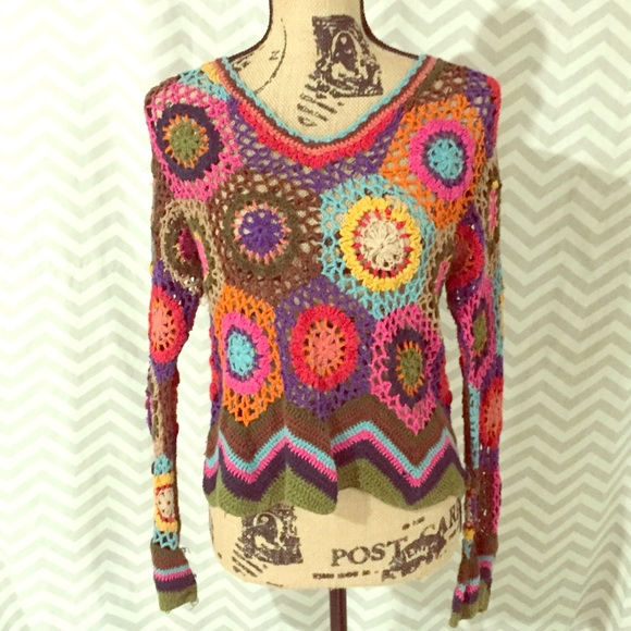 Express Tricot Tops - Vintage Express Tricot Hippy Crochet Top